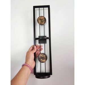 Contemporary Metal Brown Wall Candle Sconces with Antique Patina Medallions